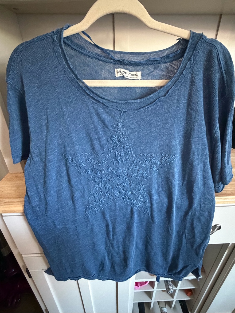 We The Free Blue Embroidered Star Short Sleeve Tee